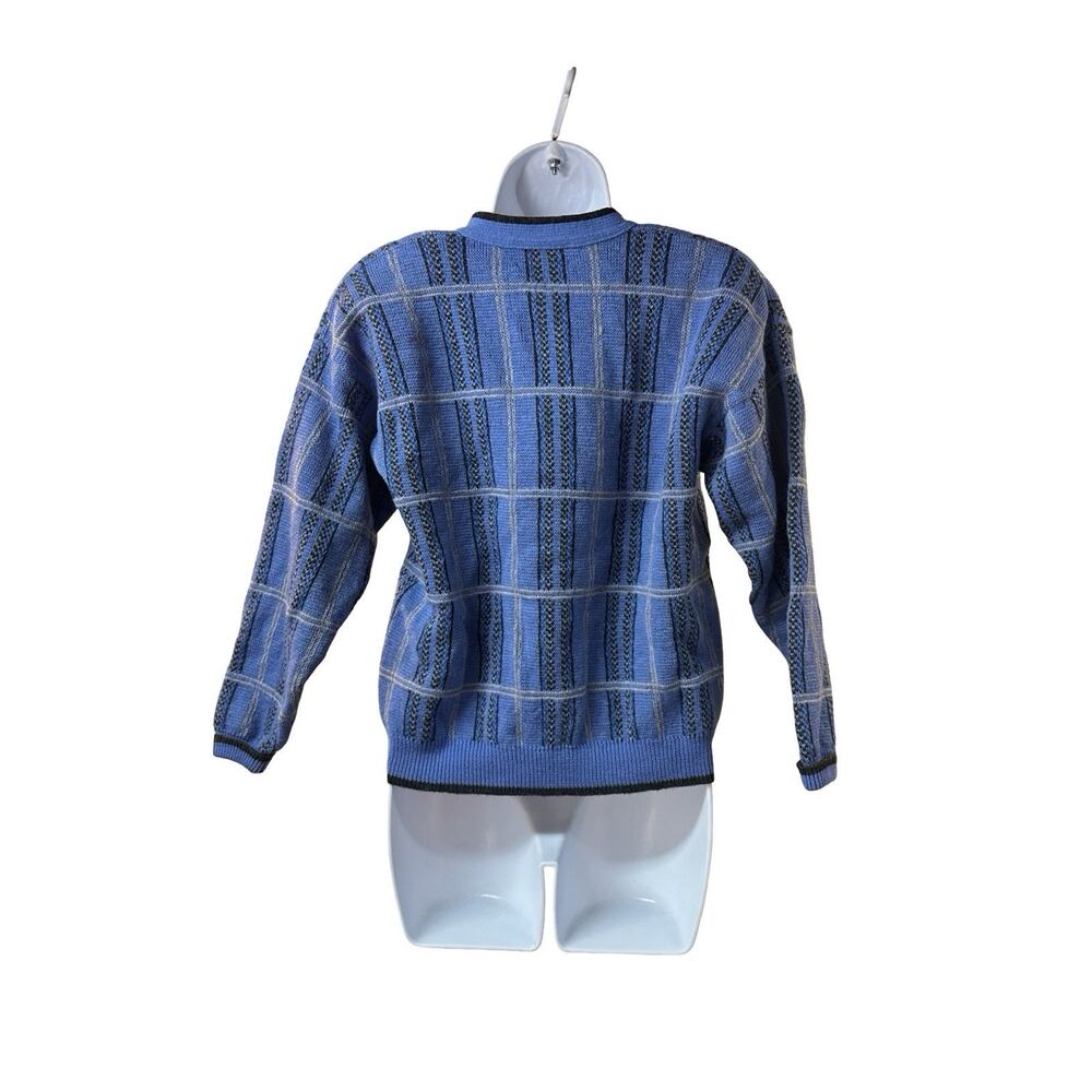 Vintage Pendleton Virgin Wool Blue Plaid Knit Cardigan Sweater USA Women M - Picture 2 of 8